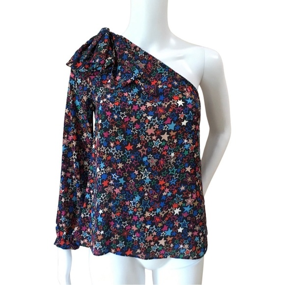 J.CREW Size 0 One Shoulder Star Print Blouse Multicolor Kaleidos - Picture 3 of 8